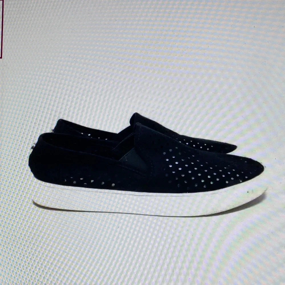 Steve Madden Owen Perforated Faux Suede Slip On Sneaker Black 8